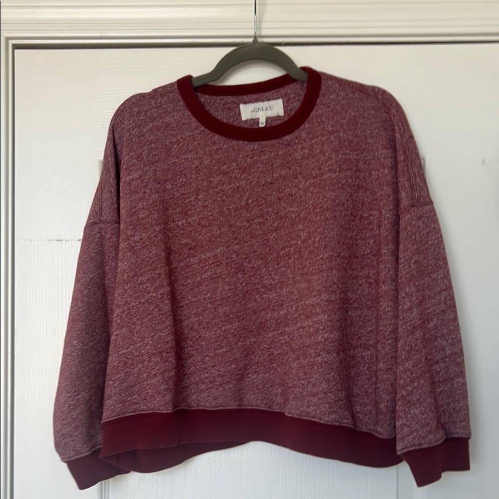 THE GREAT. Maroon Heathered Crew Neck Sweater